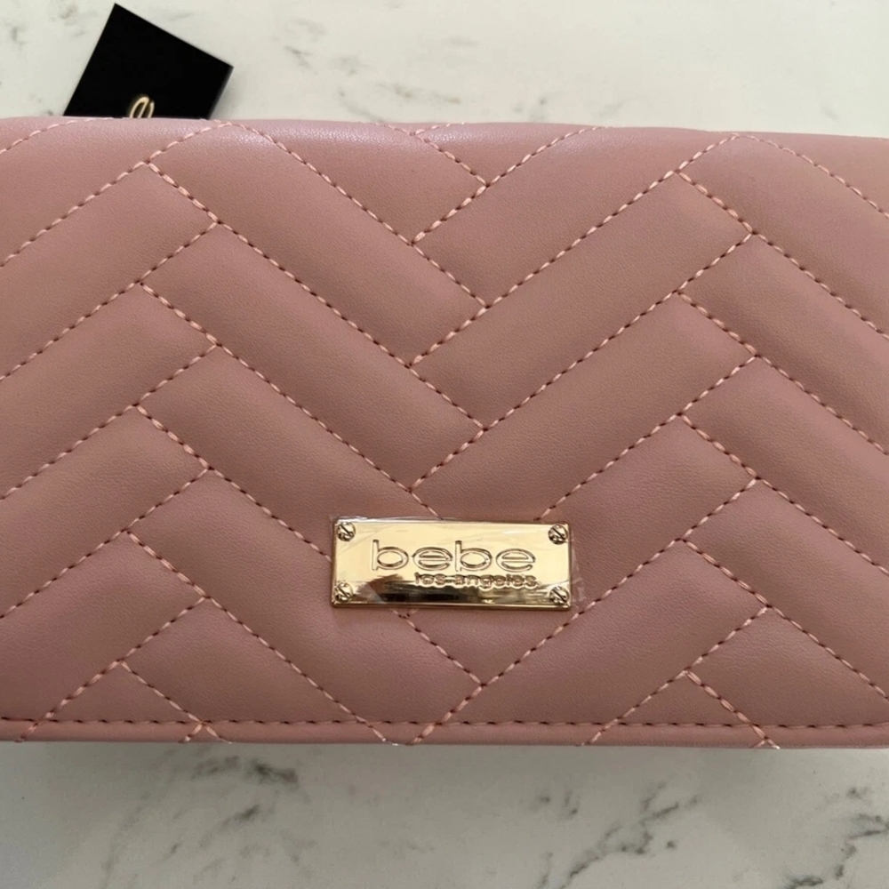 Bebe Sophia Crossbody Bag Small Blush  Quilted Faux Leather Gold Chain NWT